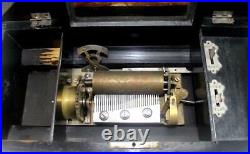 Antique 19th Century Swiss Crank Cylinder Music Box 6 Airs, All Functions Work