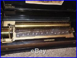 Antique 19th Century Swiss Cylinder Music Box Wood Case Paillard (Plays 8 Songs)