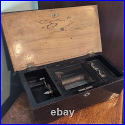 Antique 19th Century Swiss Cylinder Music Box Works, Six Songs-Hear It Play
