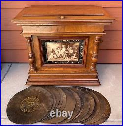 Antique 19th Century Symphonion Upright Dual Comb Music Box with 15 Discs
