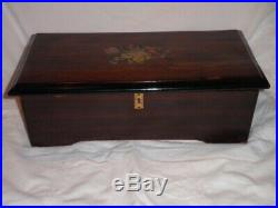 Antique 19thC Cylinder Swiss Music Box Inlaid rosewood, C 1885, 6 airs