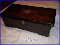 Antique 19thC Cylinder Swiss Music Box Inlaid rosewood, C 1885, 6 airs