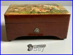 Antique 3 Airs Songs Cylinder Music Box SEE VIDEO Swiss Children Lambs Scene
