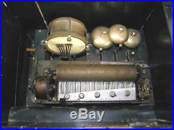 Antique 8 Airs 7 Cylinder Visible 3 Bell & Drum Music Box c. 1880's 17 x 10