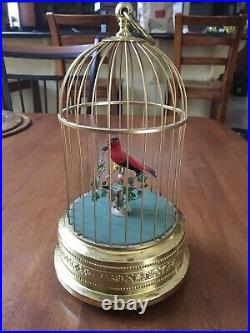Antique Automation Germany Red Bird In Cage