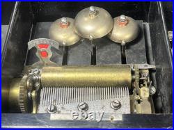 Antique Bells in Sight Cylinder Music Box 15x10x8