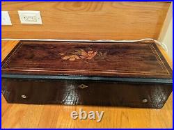 Antique Bermond 12-Tune Music Box With Inlaid Floral Pattern, Circa 1860-1877