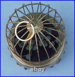 Antique Bird in Cage Singing Mechanical Music Box Automaton Jeweled 8.5 Vintage