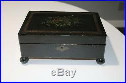 Antique Black Wood Cylinder Music Box READ