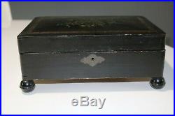 Antique Black Wood Cylinder Music Box READ