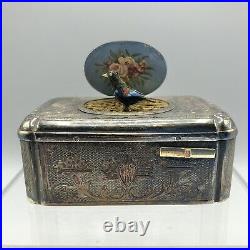 Antique Bontems Silver Gilt Singing Bird Box Porcelain & Enamel Painted Lid /b