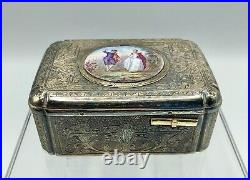 Antique Bontems Silver Gilt Singing Bird Box Porcelain & Enamel Painted Lid /b