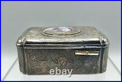 Antique Bontems Silver Gilt Singing Bird Box Porcelain & Enamel Painted Lid /b