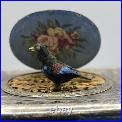 Antique Bontems Silver Gilt Singing Bird Box Porcelain & Enamel Painted Lid /b