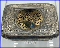 Antique Bontems Silver Gilt Singing Bird Box Porcelain & Enamel Painted Lid /b