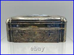 Antique Bontems Silver Gilt Singing Bird Box Porcelain & Enamel Painted Lid /b