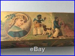 Antique Box Advertising Color Litograph Cardboard Decorative Piano Music Roll