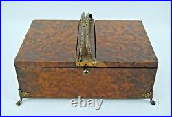 Antique Burl Wood Music Box Spring-Loaded Lids with Auto-Play Feature RARE