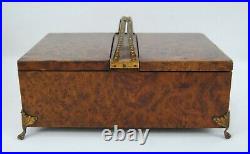 Antique Burl Wood Music Box Spring-Loaded Lids with Auto-Play Feature RARE