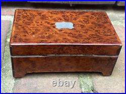 Antique C. 1900 4 Aire Miniature Swiss Music Box with Burl Case Works Great
