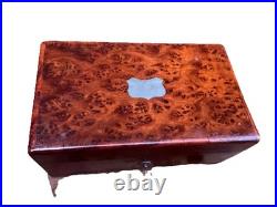 Antique C. 1900 4 Aire Miniature Swiss Music Box with Burl Case Works Great