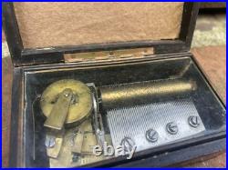 Antique C. 1900 4 Aire Miniature Swiss Music Box with Burl Case Works Great