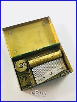 Antique Charles Paillard & Company Swiss Music Box of Tin with Paris Scene to Top