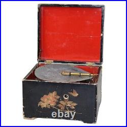 Antique Chinoiserie Decorated Ebonized Disc Music Box C1890