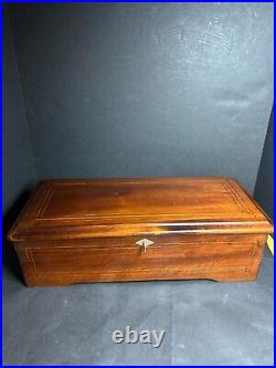 Antique Circa 1880 Swiss 18 1/2 Long Music Box Wooden Case 12 Songs