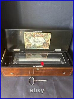 Antique Circa 1880 Swiss 21long Working Music Box Wooden Case Decorative Inlaid