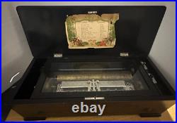 Antique Circa 1880 Swiss 23 Long Music Box Wooden Case Decorative Inlaid