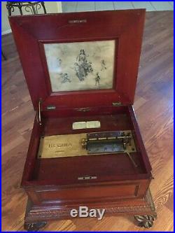 Antique Collectible 15-1/2 inch Double Comb Regina Music Box + 40 Music Disks
