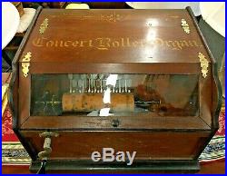 Antique Concert Roller Organ Works Plays 15 Cobs Late 1800s Crank Music Box Nice