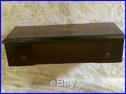 Antique Crank Cylinder Music Box Wood Has an Inlaid Bird with nest on top Rare