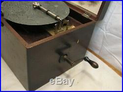 Antique Criterion 1 Disc Music Box Hand Crank Wind-up 12 Songs Table Top Wood