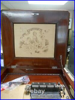 Antique Criterion Double Comb Music Box with 5 Discs Beautiful Wood Case