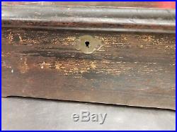Antique Cylinder Lever Wind Wood Music Box For Restoration or For Parts