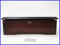 Antique Cylinder Marquetry Inlay Wooden Music Box Plays Long Time, Nice Tone