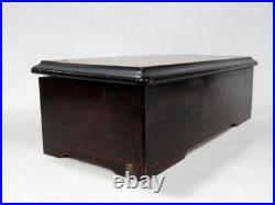 Antique Cylinder Marquetry Inlay Wooden Music Box Plays Long Time, Nice Tone