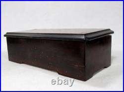 Antique Cylinder Marquetry Inlay Wooden Music Box Plays Long Time, Nice Tone