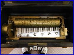 Antique Cylinder Music Box Inlaid Wood (See Video)