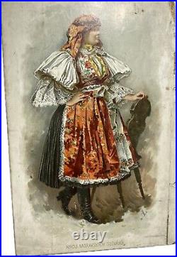 Antique Czech Music Box w 12 Discs Litho- Costume of Moravian Slovaks Key Wind