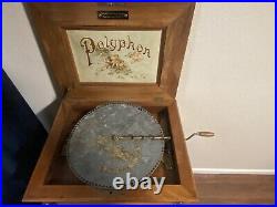 Antique Deluxe Model Walnut Marquetry Polyphon single comb Music Box w 55 Discs