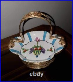 Antique Early French Ormolu Porcelain Musical Brides Basket