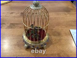 Antique Eschle Germany Brass Jeweled Singing Bird Cage Mechanical Music Box 9.5