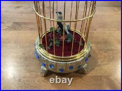 Antique Eschle Germany Brass Jeweled Singing Bird Cage Mechanical Music Box 9.5