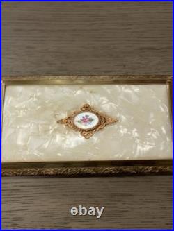 Antique Etched Brass Metal & Mother of Pearl Jewelry Music Box RARE