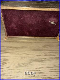 Antique Etched Brass Metal & Mother of Pearl Jewelry Music Box RARE