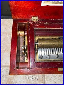 Antique Etouffoirs En Acier Swiss Cylinder Player Music Box 6 Airs Working