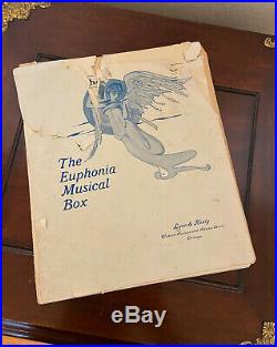 Antique Euphonia No 52 Wind Up Music Box, 35 Tune Discs, Original Manual ++WORKS